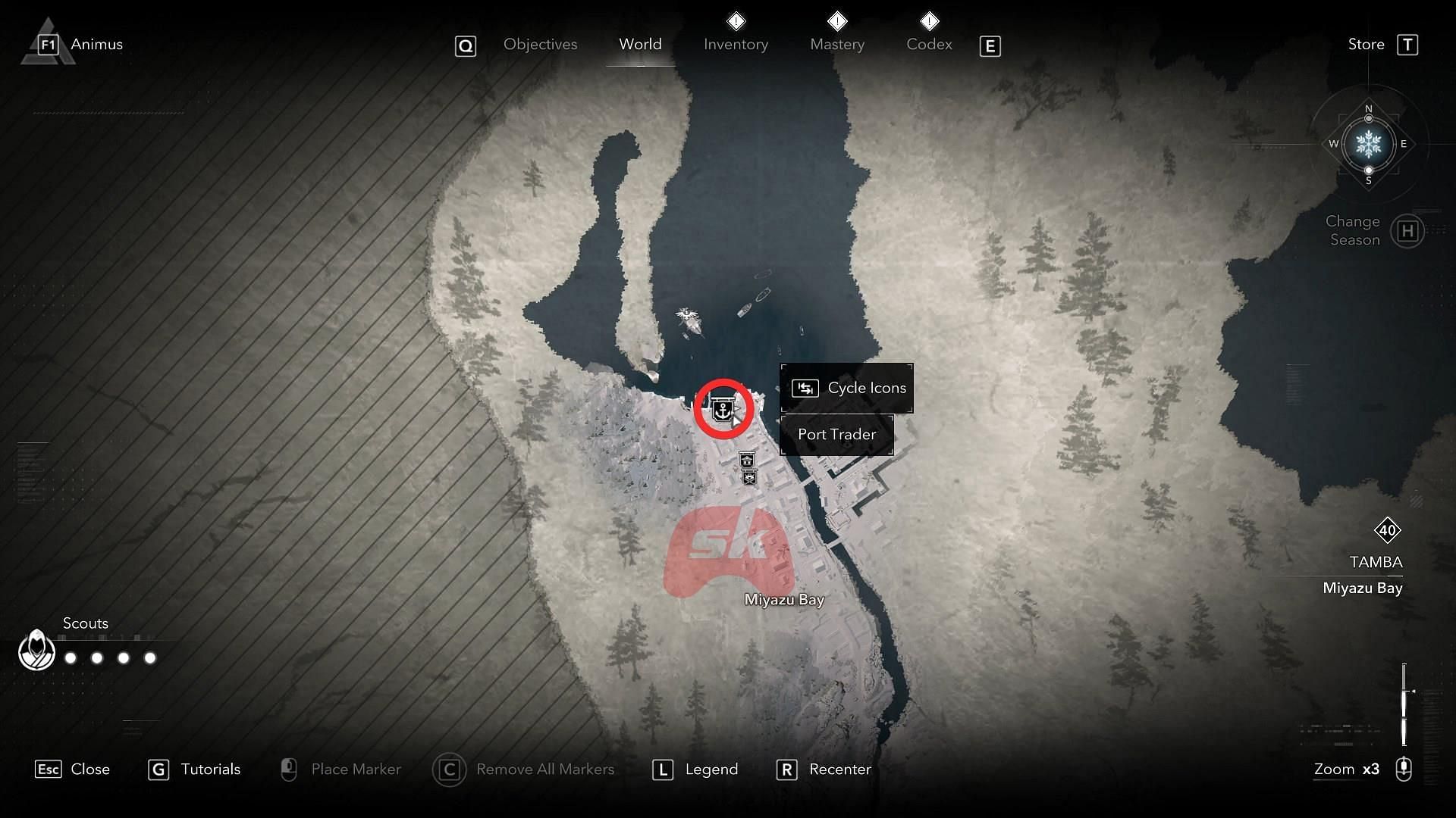 Port Trader's location in Miyazu Bay (Image via Sportskeeda Gaming // Ubisoft)